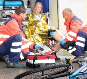 Crushed Bike in Foreground, Woman in Ambulance