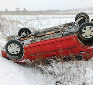 Overturned Red SUV